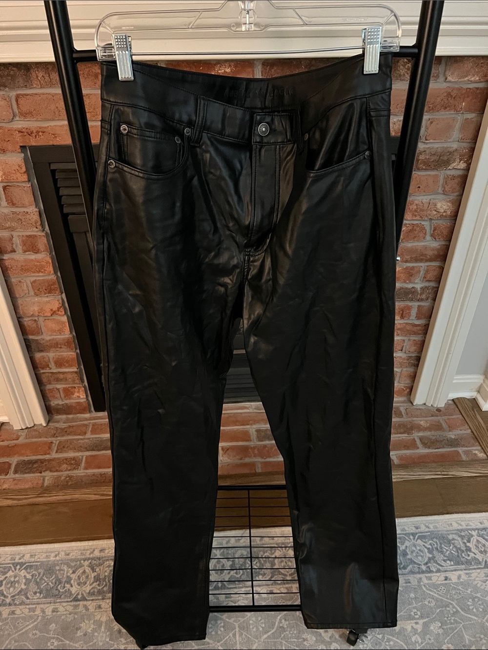 American Eagle Outfitters Men's Black Faux Leather Straight Jeans
